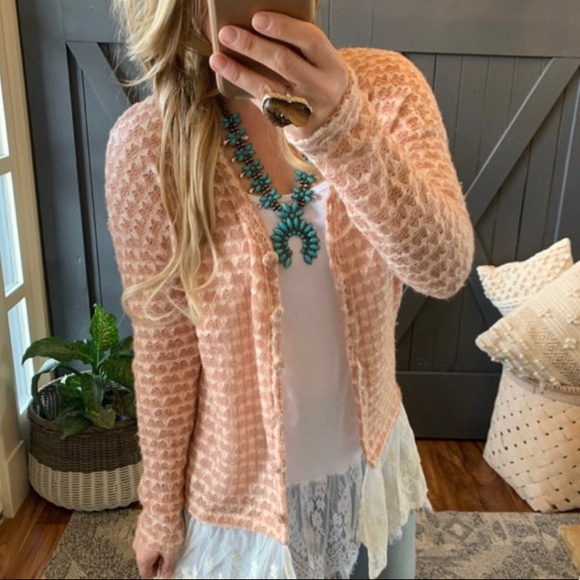 New Crochet Knit Lace Hem Cardigan Sweater - Picture 2 of 7
